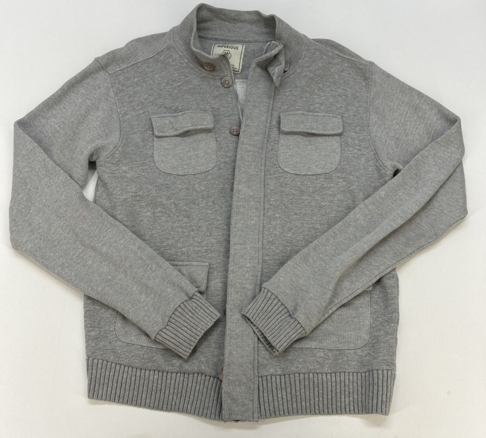 Imperious Full Zip Buttons 4 Pocket Sweater Mens 2XL Gray Cotton Blend Flap